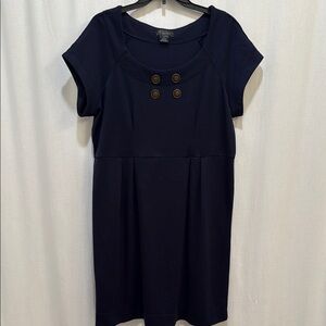 Navy Blue Short Sleeve Petite Dress with Button Detail, size XLP